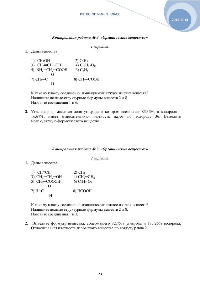 Готовая контрольная работа 1 по химии 9 класс